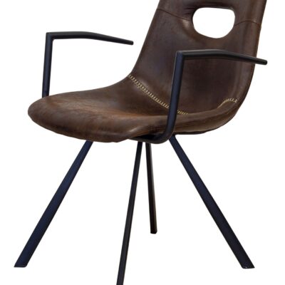 mørke4brun læder look stol med armlæn