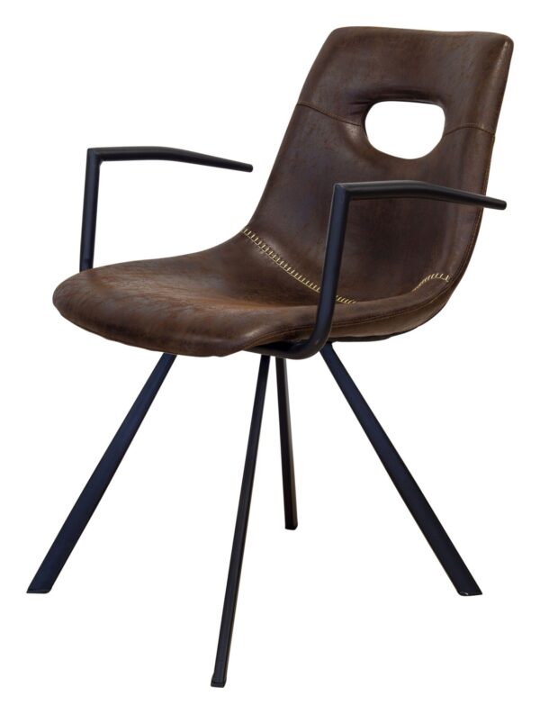 mørke4brun læder look stol med armlæn